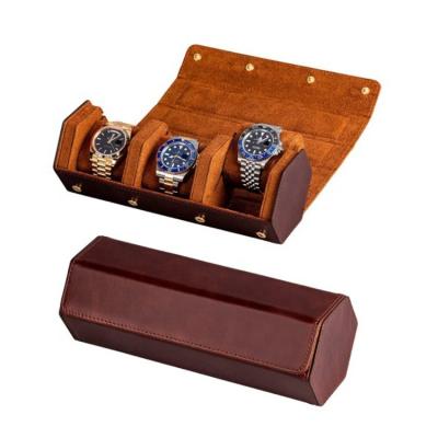 China Watch Packing Box Customized Hexagon Leather Box 3 Cabin Watch Business Mechanical Watch Storage Box for sale