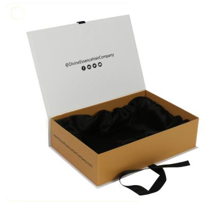 China Handmade custom logo with ribbon closure paper hair extension boxes for sale