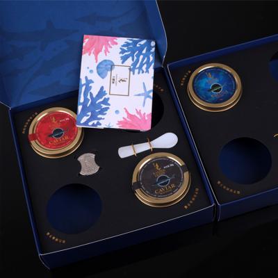 China Recyclable Luxury Gift Caviar Packaging Black Magnet Food Paper Box for sale