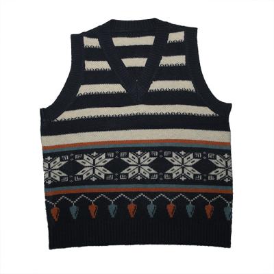 China new autumn and winter Anti-wrinkle sweater knitted four color jacquard and three patterns twisted V-neck vest for sale