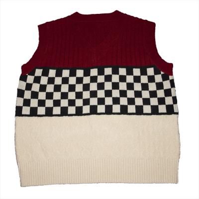 China new autumn and winter sweater Anti-wrinkle knitted jacquard women's plaid vest for sale