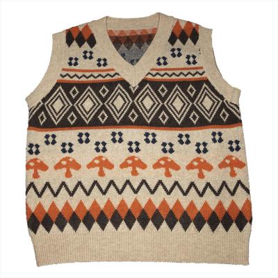 China new autumn and winter Anti-wrinkle sweater knitted multi pattern women's three-color jacquard and V collar vest for sale