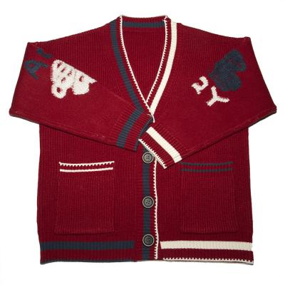 China Anti-wrinkle autumn and winter new sweater knitted red and white striped women's cardigan for sale