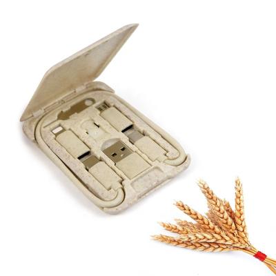 China Wheat Straw Material Portable Degradable Credit Card Size 6 In 1 Cable Charging Sets for sale