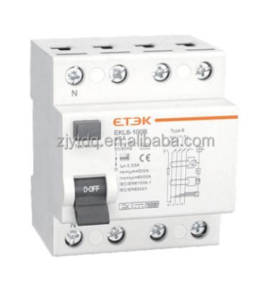 China ETEK EKL6-100B TUV CE Approved Type B RCD 10KA 10KA 3P+N 80A 100A 30mA Rccb Factory Price for sale