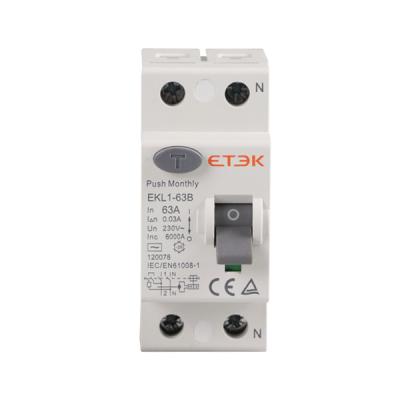 China ETEK EKL1-63B EV Charger RCCB 2p 1P+N Type B RCCB RCD Circuit Breaker 10KA for sale