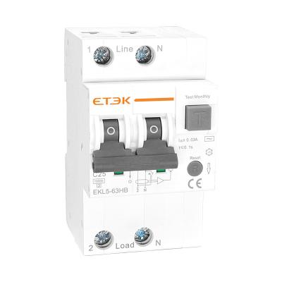 China ETEK EKL6-100B TUV CE approved 10KA 2P 1P+N 16A 20A 25A 32A 40A 50A 63A 6KA B rcbo 6KA for sale