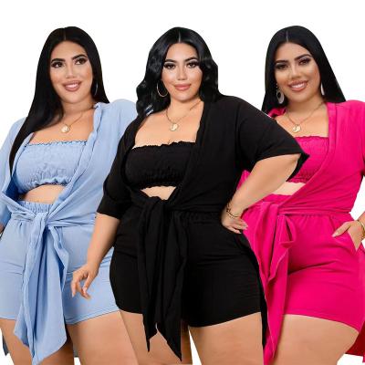 China PH13286 Wholesale good quality breathable plus size 5xl women's clothing summer causal tube 3 pieces sets sexy short pants sets for sale