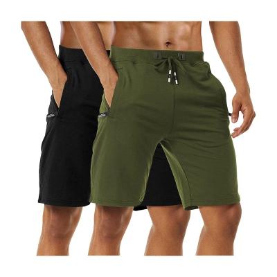 China 2 Pack Men's Casual Shorts Cotton Comfy QUICK DRY Workout Shorts Elastic Waist Cargo Running Shorts With Zipper Pockets for sale