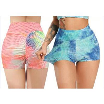 China Women's Breathable 2 Pack Yoga Shorts Ruched Butt High Waist Sports Gym Workout Tie Dye Elastic Compression Lifting Pants for sale