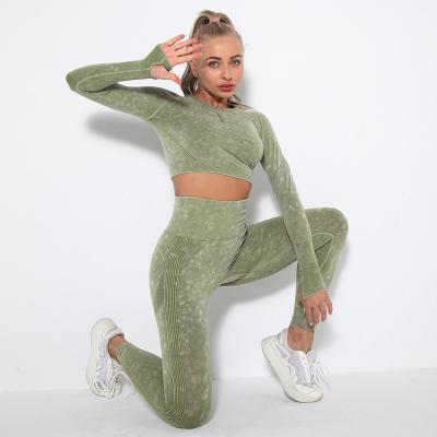 China 6500 new arrival vintage cutt fitness apparel breathable lifting equipments long seamless work out tops leggings gym wear sets crac! crack! for sale