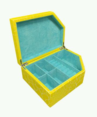 China Home Shopping Craft Special Custom Yellow Cracked Painting Jewelry Box Velvet Jewelry Box for sale