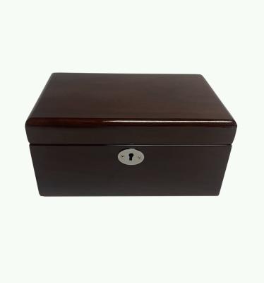 China Europe Metal Leather Brown Jewelry Box Luxury High Gloss Walnut Jewelry Case Walnut for sale