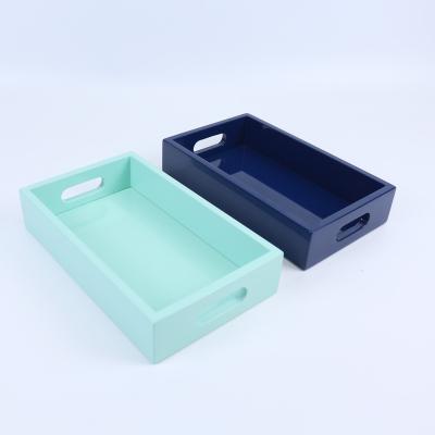 China Europe Custom Cutlery Tray Small Navy Blue High Gloss Tray Glazed Dishes Conference Office Wooden Tray for sale