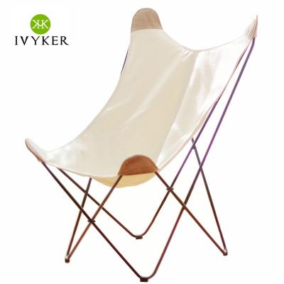 China Assemble VK-1013W Simple Modern Minimalist White Canvas Butterfly Chair With Strong Solid Metal Frame for sale