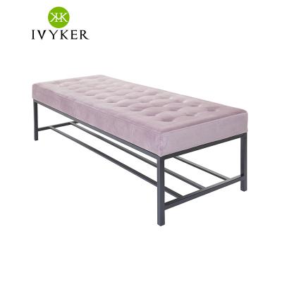 China Factory Wholesale Vintage VK-2004 Tufted Tufted Accent Long Sofa Bench Entry Shoe Bench Pink for sale