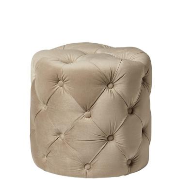 China Hot Selling VK-3001S Storage Upholstered Embellished Round Velvet Ottoman With Button Footstool Stool Modern Ottoman For Bedroom for sale