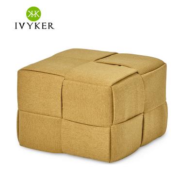 China VK-3005Y Removable Cover VK-3005Y Comfortable Yellow Woven Fabric Covered Cube Seating Ottoman Footstool For Living Room Chair Sneaks Ottoman Pouf for sale