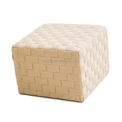 China VK-3004 Square Ottoman Stool Woven Sofa Rest Bench Braided Pouf Modern Simple Handmade Woven Brown Color for sale