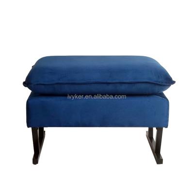 China VK-3020 IVYKER Removable Cover Furniture Metal Base Square Shape Blue Velvet Foot Stool Fabric Pouf Ottoman for sale