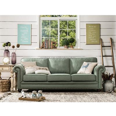 China VK-2222 Stylish Modern Mediterranean Green 3 2 1 Seat Three-Seat Fabric Upholstered Sofa For Living Room Sectional for sale