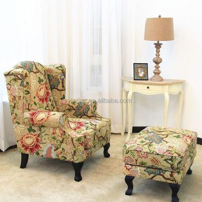 China VK-2201 Modern Reclining Living Room Armchair Wing Chair Flower Sofa With Footstool Stool for sale