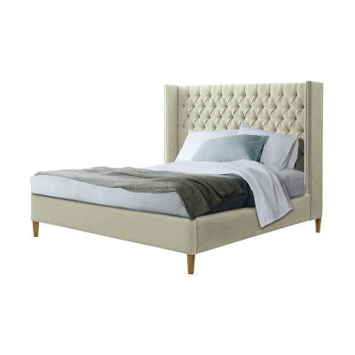 China Outlet European High Manufacturer VK-B03 Fabric Bedroom Classic Double Bed Headboard King Size Bed Tufted Queen Size Soft White Tufted for sale