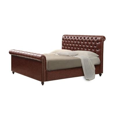 China VK-B02 Luxury European Tufted Bedroom Furniture Sets Tufted Headboard Faux Leather King Queen Size Sleeping Bed for sale