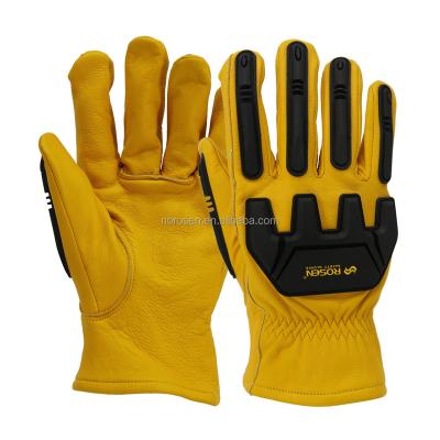 China Double-stitched waterproof leather TPR knuckle silicone bulk pad cut anti vibration impact resistant gloves for diesel oil offshore work for sale