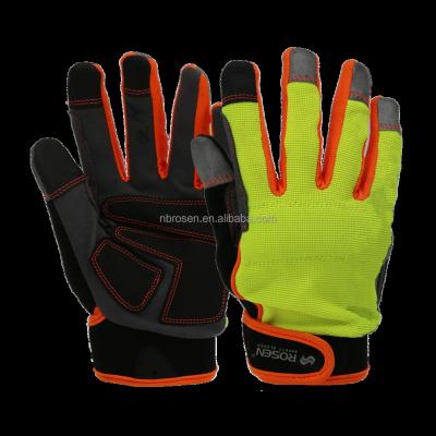 China Assembly Visibility Fluorescent Cheap Synthetic High Elastic Microfiber Touch Screen Impact Mechanic Gardening Safety Work Leather Gloves for sale