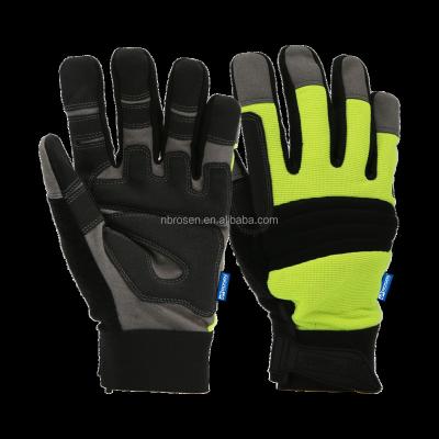 China Custom Mechanic Logo Reflective Microfiber Breathable Safety Visibility Mechanic Glove Anti-Vibration Traffic High Impact Work Gloves for sale