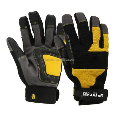 China Double-stitched construction mechanics protection polyester palm impact synthetic leather flexible touch screen anti-vibration general purpose gloves for sale