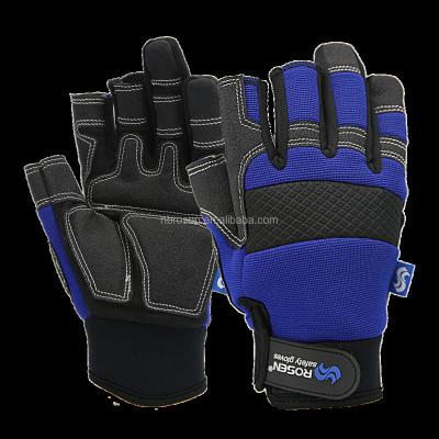 China Double Touch Synthetic Leather Stitching Logo Assembly Mechanics Safety Gloves Custom Half Finger Dexterity Microfiber PU Grip Palm Screen for sale