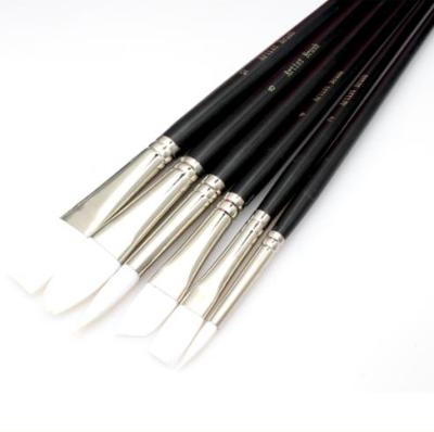 China Acrylic& Oil& Watercolor Paint 6pcs Long Black Wood Handle White Nylon Hair Artist Brush Set for sale