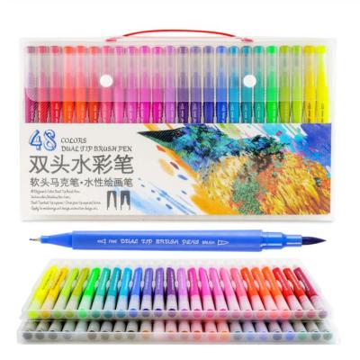 China 48colors Art Markers Dual Tips Coloring Brush Fineliner Drawing Color Pens Water Marker For Calligraphy for sale