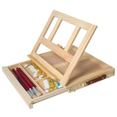 China Wooden Desk Box Table Painting Easel with 3 Grid Brushes Organizer Box Pigment Holder Portable Artist Easels for sale