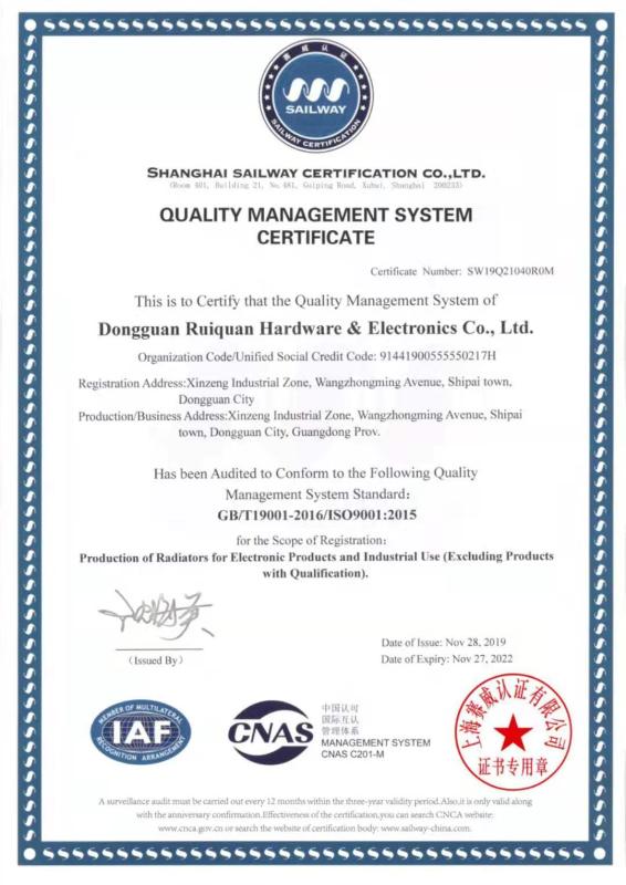 ISO9001 - Dongguan Ruiquan Hardware Electronics Co., Ltd.