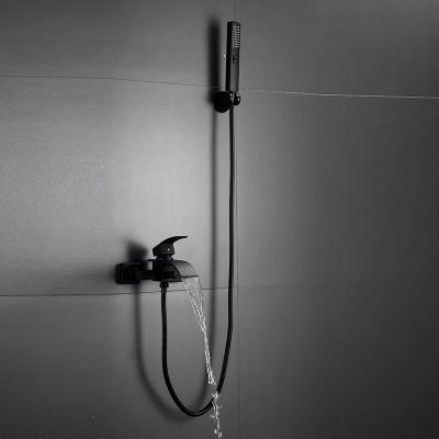 China New Design Bathroom Slide Bar Gold Black Space Wall Mounted Whole Body Aluminum Bath Faucet Shower Sets for sale