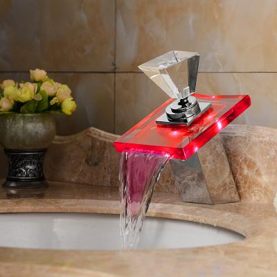 China Metered Faucets Led Basin Faucet Temperature Colors Change Bathroom Mixer Tap Deck Mounted Wash Sink Glass Taps Hot And Cold Faucet for sale