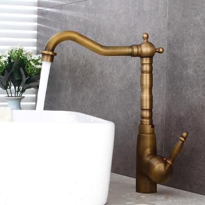 China Gold Basin Faucet Hot And Cold Bathroom Faucets Single Handle Metered Spout European Style Luxury Antique Long High Spout for sale