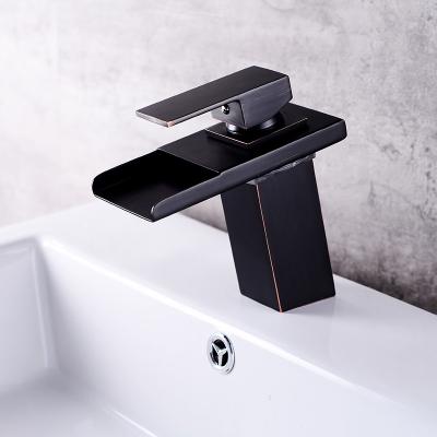 China Modern Brass Hydraulic Metered Single Handle LED Basin Mixer Tap Waterfall Bathroom Faucet Power LED Faucets for sale