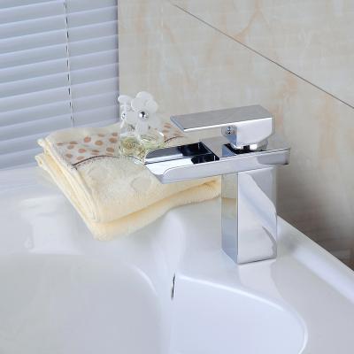 China Faucets Factory Directly Metered Vanity Sink Bathroom Basin Faucet Taps Square Waterfall Faucet for sale