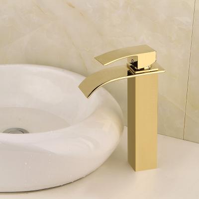 China Metered Faucets Wholesale Bathroom Accessories Flat Mouth Waterfall Faucet Bathroom Sink Basin Faucet for sale