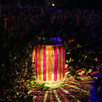 China Solar Red Garden Stripe Garden Lawn Festival Led Decorative Mason Jar Light for sale