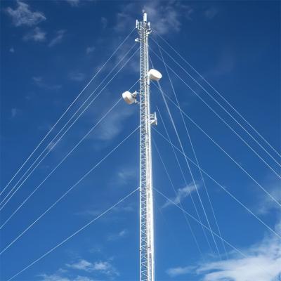 China Gsm Outdoor Antenna Tower Telecom Steel Guyed Pole Tower 30m Lattice Triangle Triangular Mast for sale