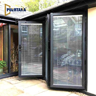 China Contemporary Accordion Thermal Break Patio Aluminum Bi Folding Bi Fold Doors Built In Integral Blinds for sale