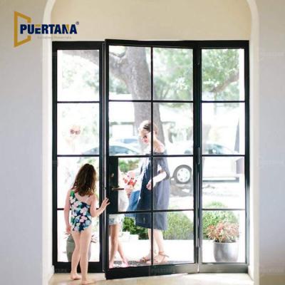 China Foshan Aluminum Patio Doors European Standard Windproof Hinged Double Panels Swing Modern French Style Door Casement Glass Entry Doors for sale