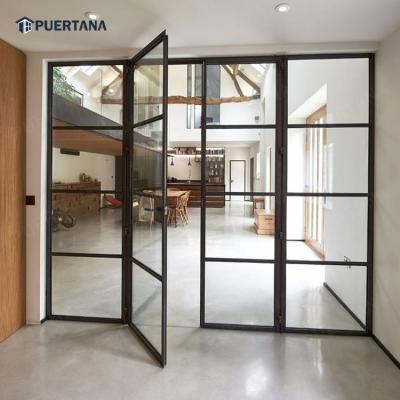 China French glass doors sound insulation report home studio interior metal aluminum modern internal black industrial clear glass double door for sale