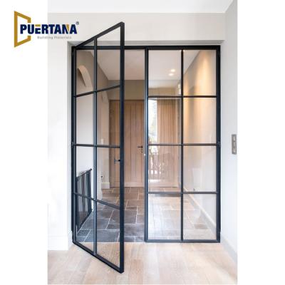 China Modern Interior Aluminum French Glass Walls Interior French Glass Door Swing Sound Insulation Drapery Metal Framed French Doors for sale