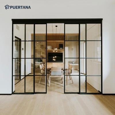 China Sound Insulation Metal Interior Doors Crittall Doors Room Divider Internal Indoor Sliding Glass Wall Sliding Steel Door for sale